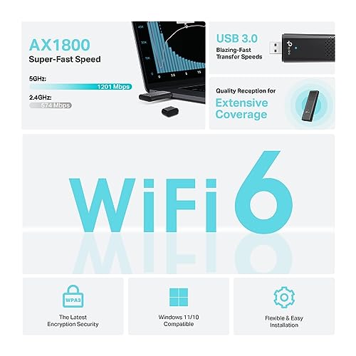 Image of TP-Link WiFi 6 Wireless USB Adapter (Archer TX20U)- AX1800 2.4G /5G Dual-Band Wireless Network Transceiver Adapter for Desktop PC, OFDMA, MU-MIMO, WPA3, USB 3.0, Supports Windows 11 /10