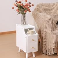 SOBIBO Small Nightstand, Narrow Nightstand, Solid Slim Wood Night Stand for Small Spaces, Couch, White Color 9.84in Wide