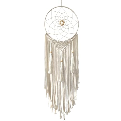 Dream Catcher Macrame Wall Hanging, Boho Decorations for Bedroom Living Room Wedding Party Home Decor, 14" Inner Dia, with 5.9ft Cotton Rope (Medium, Solid)