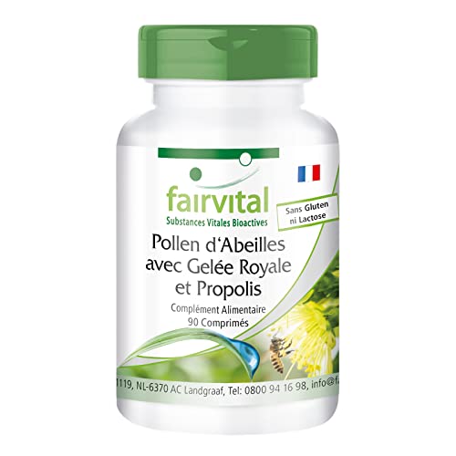 Fairvital | Pollen d'abeille avec de la gelée royale et propolis - pendant 45 jours - Fortement dosé - 90 comprimés