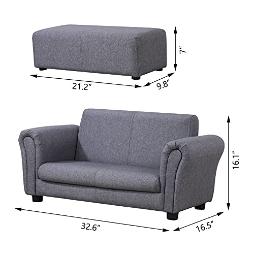 Yoonnie Room 2-Seater Kid Couch With Big Ottoman,Kid Sofa Chair With Linen Fabric,Children Sofa Couch For 0-3 Age Kid Gift,Grey #TOP6
