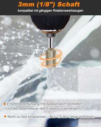 Haliya Diamant Schleifaufsätze Set 20-tlg. – Feinkörnige kompatible dremel fräser 120er Körnung Fräser Bits mit 3mm Schaft für Metallfräser für Bohrmaschine Gravur Schleifen Politur für Heimwerker