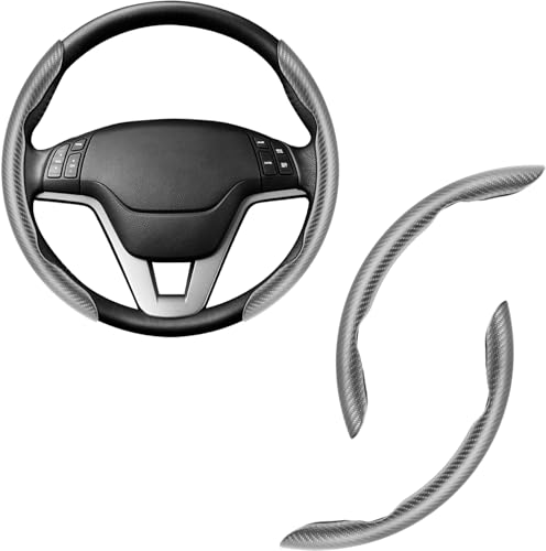 Image of Amiss 2pcs Carbon Fiber Anti-Skid Steering Wheel Cover, Waterproof & Segmented Butterfly Design, Universal 99% Vehicle Wheel Cover Protector, Car Interior Accessories (Grey-2pc)