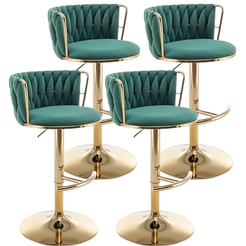 Green Velvet Swivel Bar Stools Set of 4 - Counter Height with Low Back