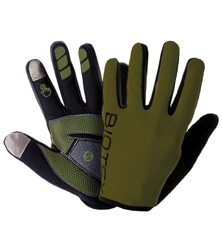 BIOTEX Guanti Epic Estivi per Bici Leggeri e Traspiranti a Dita Lunghe, con Tecnologia Touchscreen, ideale per Ciclismo su Strada o MTB, Verde Militare, XL