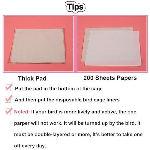Image of QBLEEV Bird Cage Liner Paper, Extra Large Size Pre Cut Sheets for Birdcages, Precut Absorbent Disposable Non-Woven Cages Cushion Pad Mat Accessories, Square-200 Sheets, 16.5x24.0in