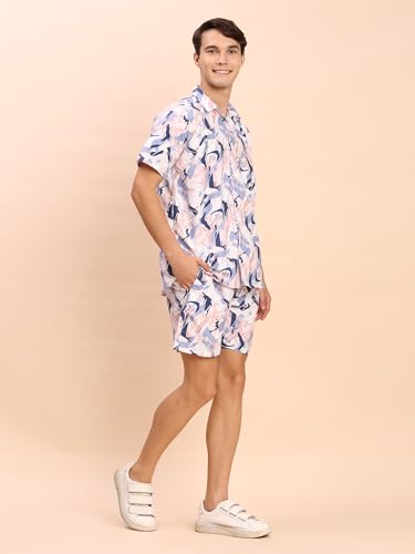Image of Amazon Brand - Anarva Mens Camouflage Printed Co-ord Set | Half Sleeve Shirt and Shorts Set | Casual Summer Outfit for Beach, Travel, Vacation -