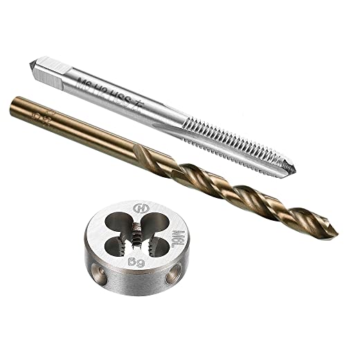 uxcell Tap and Die and Drill Bit Set, M6 x 1 Left Hand Thread Milling Tap and Round Die, 5.0mm Cobalt High Speed Steel Twist Drill Bit