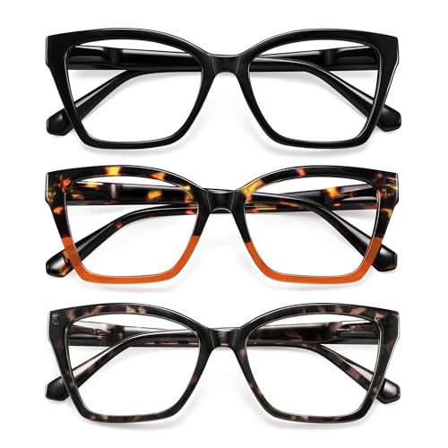 resjok 3Pack Reading Glasses for Women-Blue Light Blocking Readers Fashion Cat Eye Eyeglasses Spring Hinge(Mix1, 1.25x)