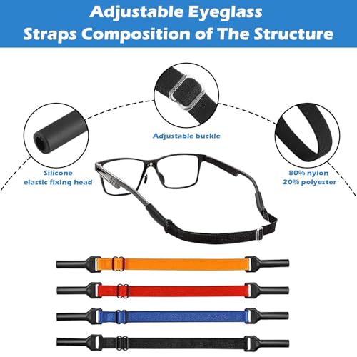 Image of 4PCS Specs Holder Strap, Adjustable Eyewear Retainer Straps for Men and Women, Anti-Slip Sunglasses Holder for Cycling, Hiking, Skiing, Black Orange Red Pink