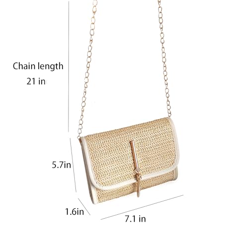 Straw Crossbody Bag for Women, Small Purse Casual Beach Rattan Clutch Summer Vacation Wristlet Wallet Chain Strap with Tassel Woven Hobo Leather Shouder Bag, Beige (7.1''L X5.7''W X1.6''H)3