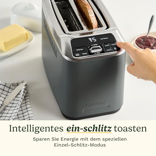 Frontansicht des robusten Metallgehäuses im Denim-Finish des SmartElite 2 Slice Toasters von Cuisinart