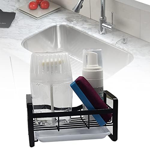 Porssaut Kitchen Sink Holder Sponge Organiser Drainer Rack Bathroom Cleaning Organisers Caddy Soap Brush Dishwashing countertop holders Stainless Steel with a Removable Drain Pan