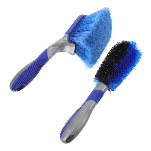 POPETPOP Juego de 2 Cepillos para Limpieza de Neumáticos y Ruedas de Coche, Cerdas Suaves, Mango Ergonómico, Secado Rápido, Herramienta para Cuidado y Detallado Automotor, Adaptable a Todo