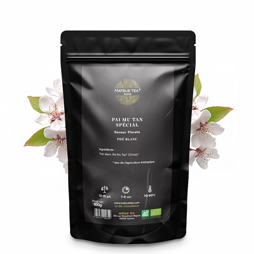 Thé blanc Pai Mu Tan Matsue Tea sans amertume saveur florale premium feuilles main vrac 100g