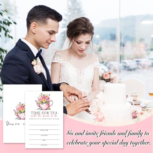 Tarjetas de despedida de soltera con teteras y sobres invitaciones florales boda 5