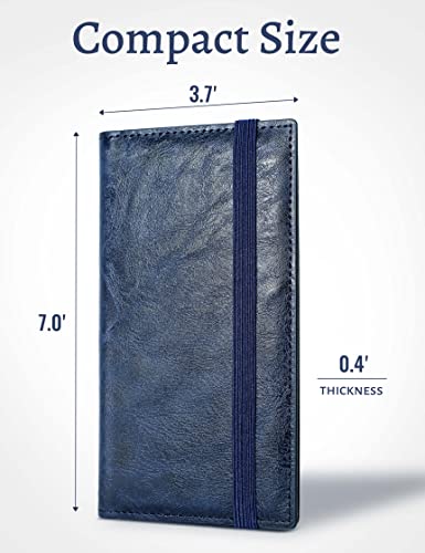 Image of Yarnic Checkbook Cover for Personal Checkbook, Checkbook Holder with Pen Holder & Built-in Clear Plastic Divider for Duplicate Checks (Blue)