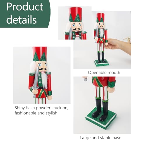 3 otters 11.8\" Nutcracker Christmas Decor, Red Wooden Christmas Nutcracker Figure, Festive Collectible Gift for Indoor Winter Table Desktop Fireplace Decorations