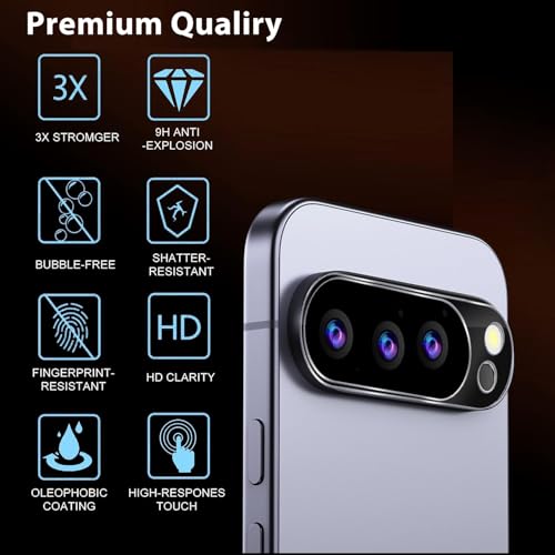 Image of PreCure - For Google Pixel 10 Pro Camera Lens Protector, Tempered glass Precise Camera Cutouts High Definition Anti-Scratch 10Pro Protector for Google Pixel 10 Pro (Black)