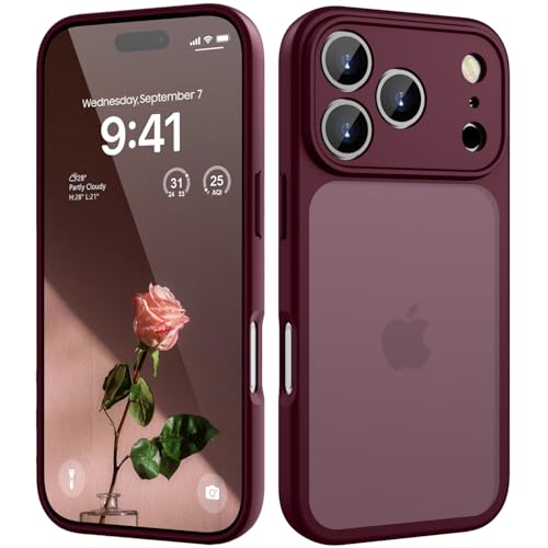 HGH für iPhone 17 Pro Hülle Vollständiger Kameraschutz Stoßfest Kratzfest Anti-Fingerabdruck Transluzente Rückseite Matt Handyhülle für iPhone 17 Pro Case 6 3 Zoll Dunkel Rot