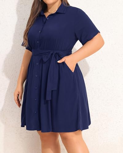 Image of Talisea Plus Size Summer Shirt Dress with Pockets for Women