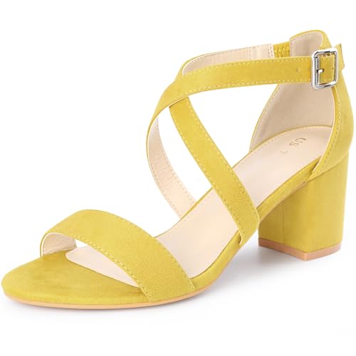 Allegra K Women's Crisscross Ankle Strap Block Heel Sandals Yellow 4 UK/Label Size 6 US