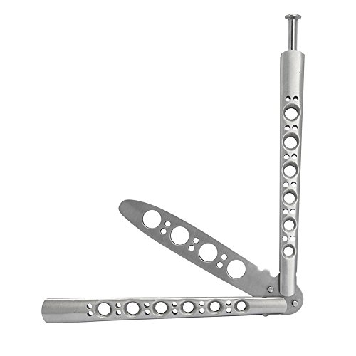 vornnex Butterfly Trainer zum Üben, ungeschärfte Klinge,Balisong Trainer komplett Edelstahl, 100% sicheres, stumpfes Butterfly Trainings, Silberfarben