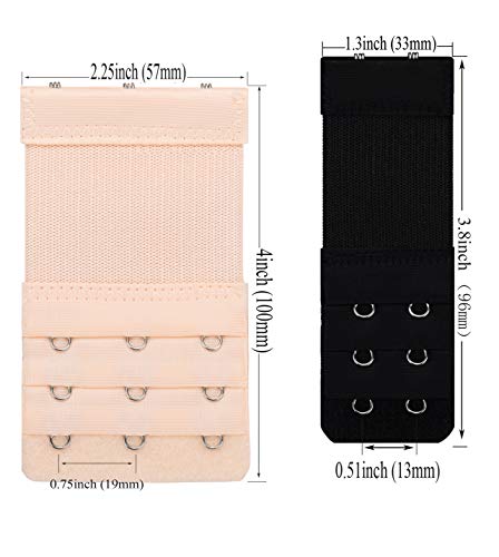 Cxapnstou Women Elastic Bra Extender 2 Hook / 3 Hook, Bra Strap Extension, 3 Colors 6pcs