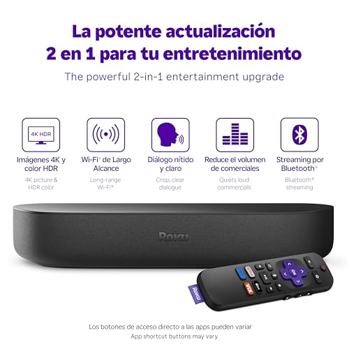 Roku Streambar (Spaanse editie) | 4K HDR-streamingapparaat & Premium Roku Soundbar All in One, Voice Remote, Gratis & Live TV, Zwart - Afbeelding 4
