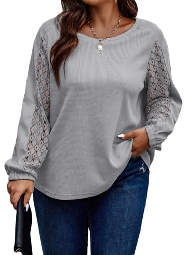 Eytino Womens Plus Size Fall Tops Casual Long Lace Sleeve