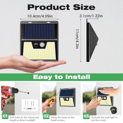 LOTMOS 6 Stück Solarlampen für Außen mit Bewegungsmelder, 176 Superhelle LED Solarleuchten für Aussen IP65 Wasserdichte, 3 Modi Solar Lampe Outdoor für Garten Garage Hof Draußen, Kaltes Weiß