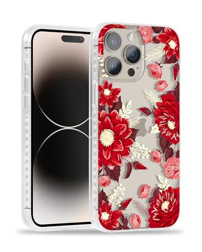 Coque iPhone 15 Pro Max dahlia rouge jolie protection transparente femme motif fleurs