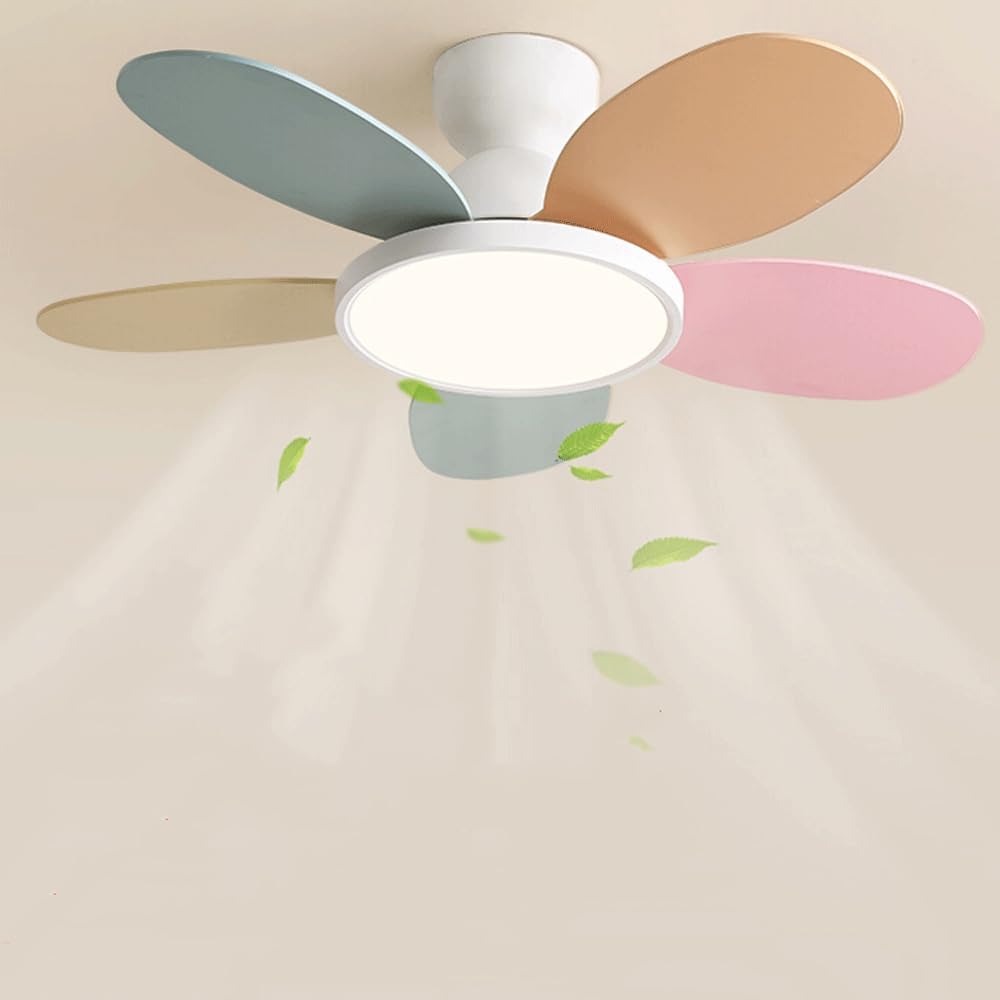 Ceiling Fans with Lights and Remote 35" Flush Mount Ceiling Fan with LED Lights Kids Room White Ceiling Fan with Light Quiet 6 Speeds Ceiling Fans with 5 Blade for Living Room Bedroom Balcony