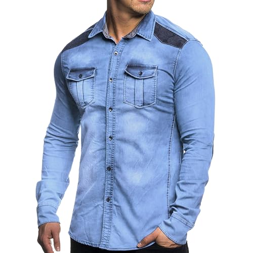 Chemise en jean homme manches longues double poche boutons-pression