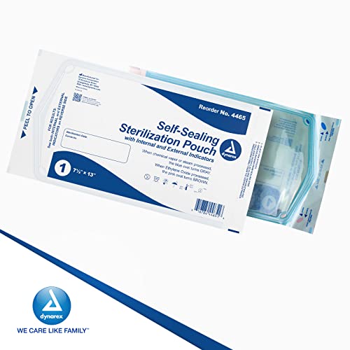 Dynarex Sterilization Pouches - Self-Sealing Autoclave Bags For Medical, Dental, Tattoo & Nail Care Tools - Blue-Tinted Transparent Cover, Dual Color Indicators - 7.5" X 13", 1 Box Of 200 #TOP5