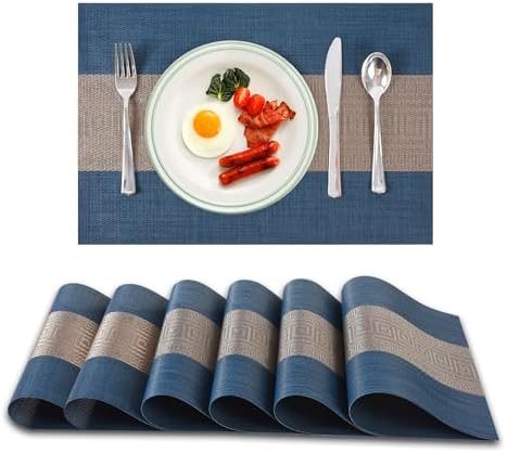 AZONEZ Table Mats Set of 6  Heat Resistant Place Mats for Table, Woven Vinyl Table Placemats for Dinner, 45x30cm Non Slip Washable for Home, Restaurant (Wine & Red)