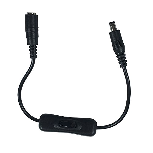 Hanvex HSQ1 1 ft 20AWG 2.1mm x 5.5mm DC Power Supply Extension Cable with Switch, for LED Light Strip and Signage