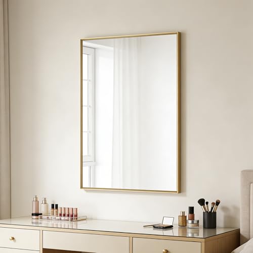 Image of Bathroom Mirror for Wall, 36x24 Inch Framed Vanity Mirror Brushed Gold