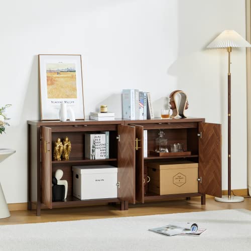 Modern Sideboard Buffet Cabinet, 31.5 Inch Storage Accent Cabinet With Doors In A Rustic Finish And Wood Legs For Hallway, Entryway, Kitchen Or Living Room #TOP7