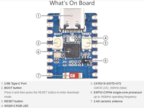 ESP32-C3 Mini Development Board, Based on ESP32-C3FN4 Single-core Processor, 160MHz Running Frequency, 2.4GHz Wi-Fi (802.11 b/g/n)& Bluetooth 5, Onboard Type-C USB, Multi-Function GPIO Pins - Image 4