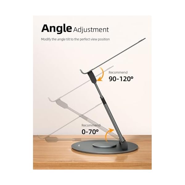 Nulaxy Telescopic 360 Rotating Laptop Stand for Desk Adjustable Height Swivel Pull Out Design Ergonomic Laptop Riser Fits All 10-17" Laptops Computer MacBook, Gray - Image 6