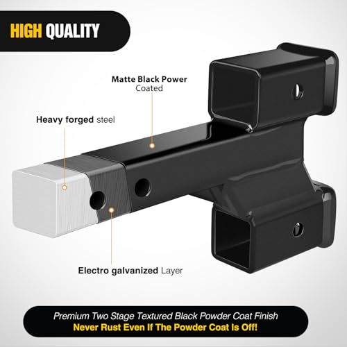 Image of Nilight Trailer Dual Hitch Extender for 2 Inch Receiver with 2 inch 4 inch Rise or Drop with Bolt Nut Clip 10,000 lbs Capacity Adjustable Extend 8 inch 10 inch Length Matte Black Powder Coated
