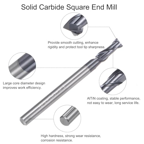 Image of uxcell 4pcs 4mm Dia 4mm Shank Square Nose End Mill 2 Flutes HRC45 Carbide AlTiN Coated CNC Router Bits Cutter Tools for End Milling CNC Machining