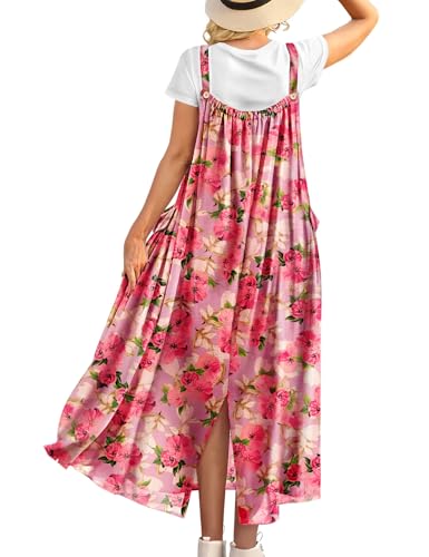YESNO Casual Maxi Overalls Dress for Women 2026 Boho Floral Outfits Back Slit Jumper Dresses with...