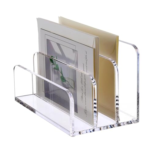 3 Compartments Desk File Organizer Mail Organizer, Acrylic File Rack Holder, Transparent Desktop Organizer File Sorter for Office School