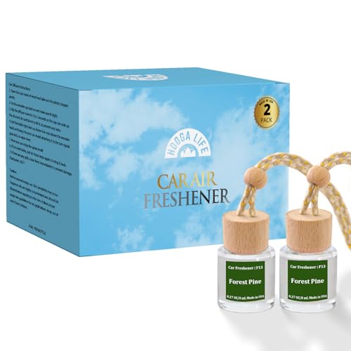 Image of HoogaLife Car Air Freshener Diffuser 2 Pack Hanging Air Freshener Diffuser - Forest Pine Fragrance Oil Air D iffuser for Car, 45+ Days Long Lasting Fragrance Made in USA (F13)