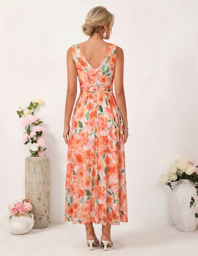 Image of GRACE KARIN Women's Summer Sleeveless Floral Maxi Dress V Neck Formal Wedding Guest Dress A Line Beach Vacation Clothes