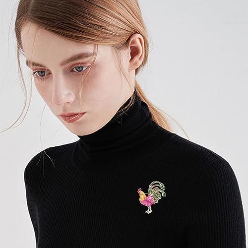 Image of Cute Rooster Lapel Brooch Pin for Women Girls Golden Plated Cock Chicken Hen Farm Animal Enamel Pins Clip Sweater Coat Backpack Brooches Pins Fashion Jewelry Gifts Clothes Accessories