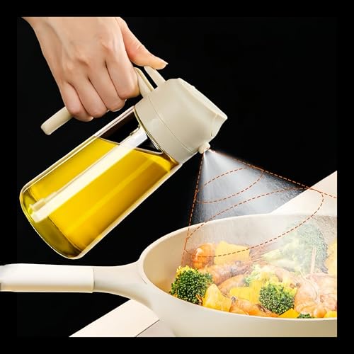 Oil Sprayer for Cooking, 2 in 1 Dispenser Bottle for Kitchen, 16oz/470ml, Food-grade for Air Fryer,Salad, Frying, BBQ