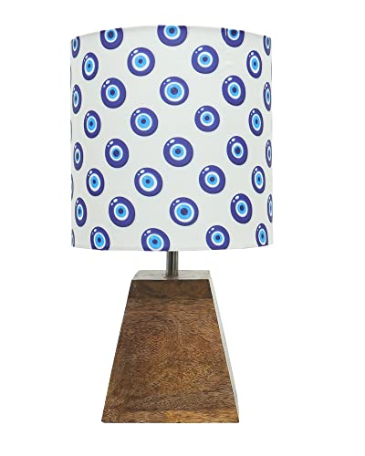 Image of Homesake Wooden Base Pyramid Table Lamp, Lamps for Living Room, Bedside Night Lamp, Lamp for Bedroom Decoration, Modern Home Decorative Light, Desk Lamp,Study Lamp, Home Decor,Turkish Evil Eye Shade